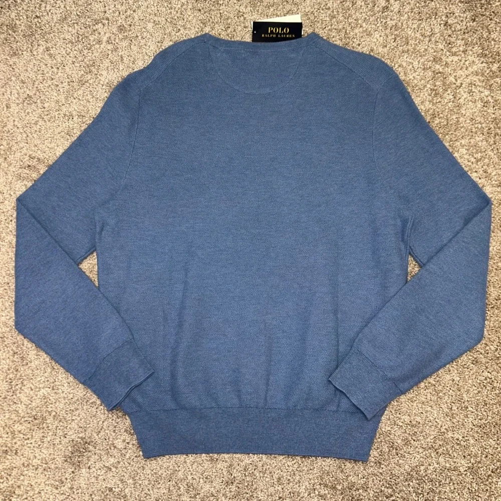 NWT Polo Ralph‎ Lauren Textured Cotton Long Sleeve Pullover Men LARGE Blue Htr